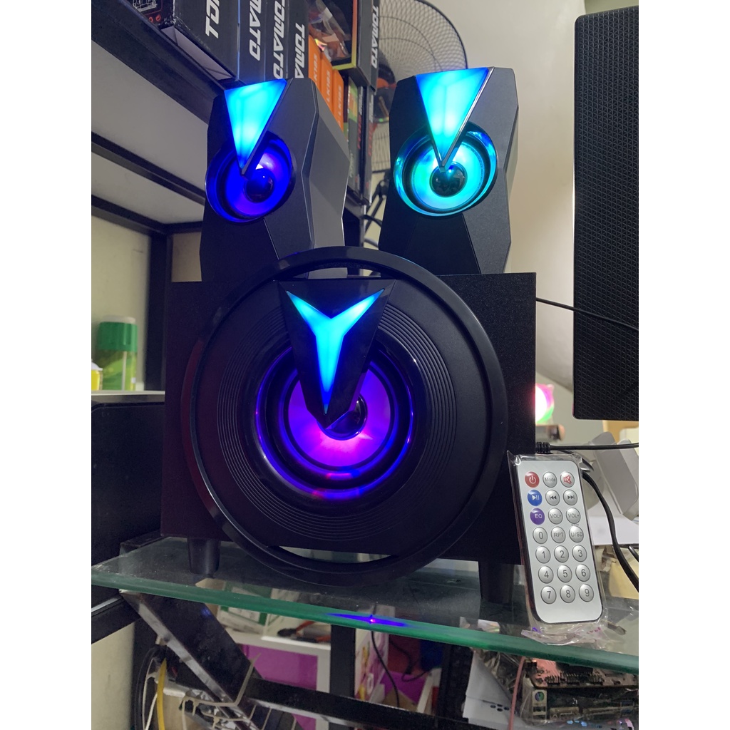 Loa Bluetooth gỗ K10 2.1-BT có điều khiển dùng cho PC,laptop,tivi,điện thoại công xuất âm thanh vòm bát cực chất