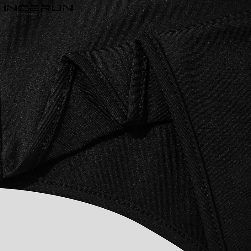 Áo liền quần INCERUN tay dài dáng ôm màu trơn khóa kéo quyến rũ thời trang mùa thu dành cho nam