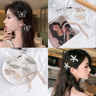 Kẹp tóc hình nơ đính hạt đá và ngọc trai xinh xắn