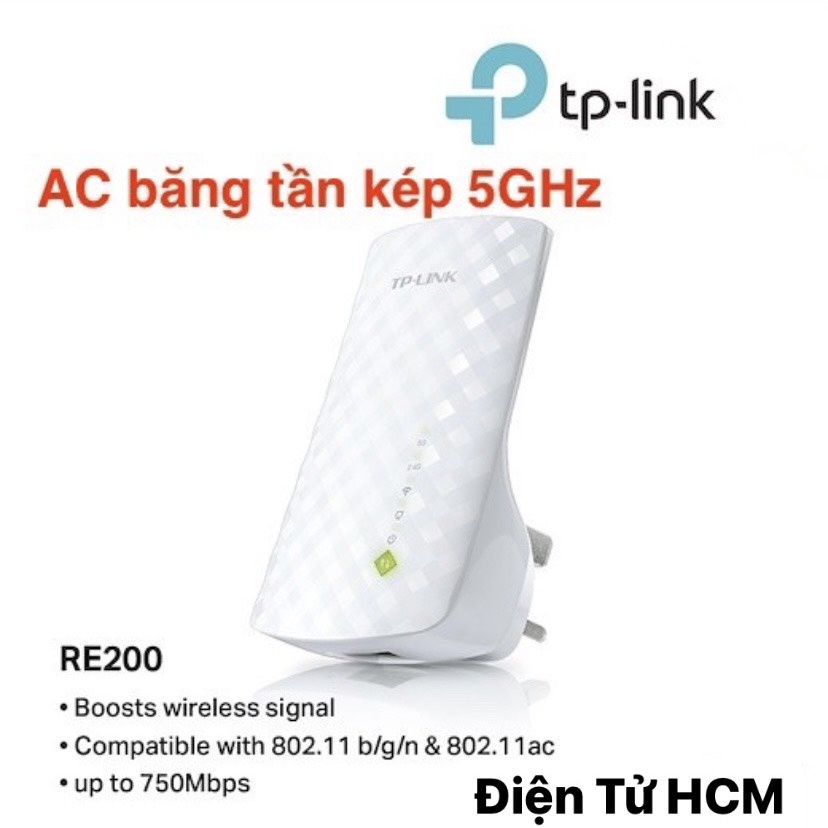 TP-Link AC 750Mbps Bộ mở rộng sóng Wifi Tăng cường vùng phủ Wifi - RE200 - Hàng Chính Hãng