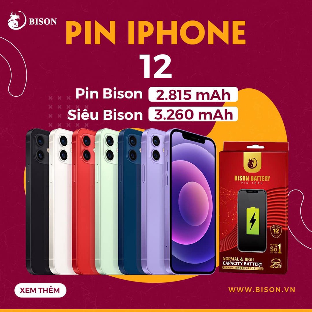 Pin Bison - Pin Chất Lượng Chuẩn Nhất Cho iPhone - BH 12 tháng + Bảo hiểm cháy nổ 25 tỷ (tặng kèm keo dán pin)