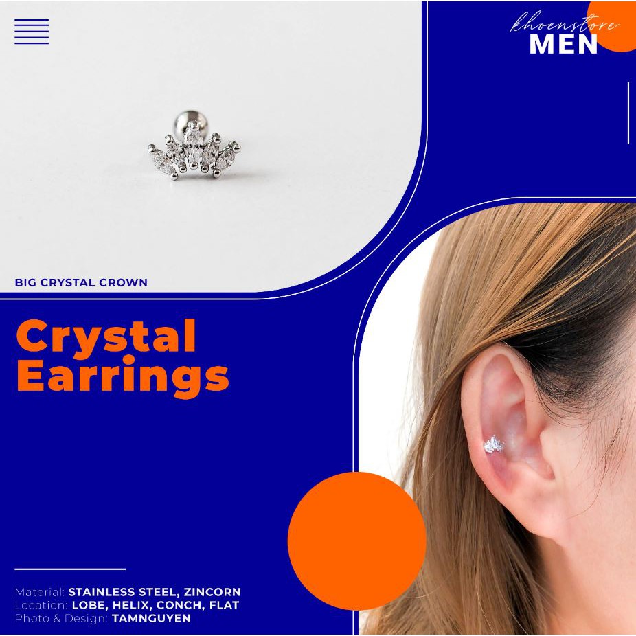 (1 Chiếc) Khuyên tai Đá zircon 5 tia - Khoen Store