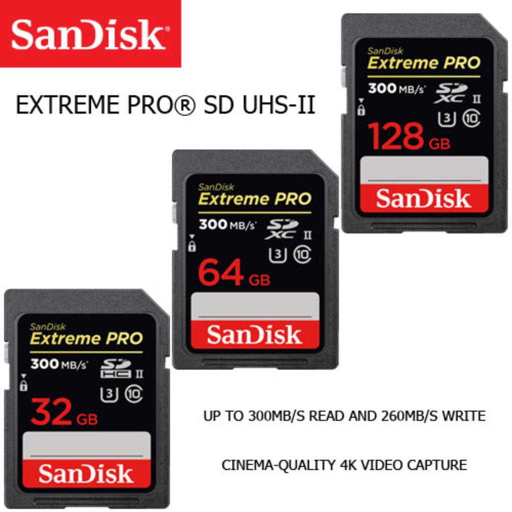 Thẻ nhớ máy ảnh SDHC Sandisk Extreme Pro UHS-II U3 2000x 32GB 300MB/s (Đen)