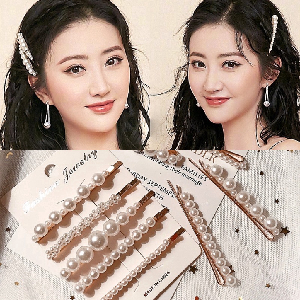 Kẹp tóc đính hạt giả ngọc trai
