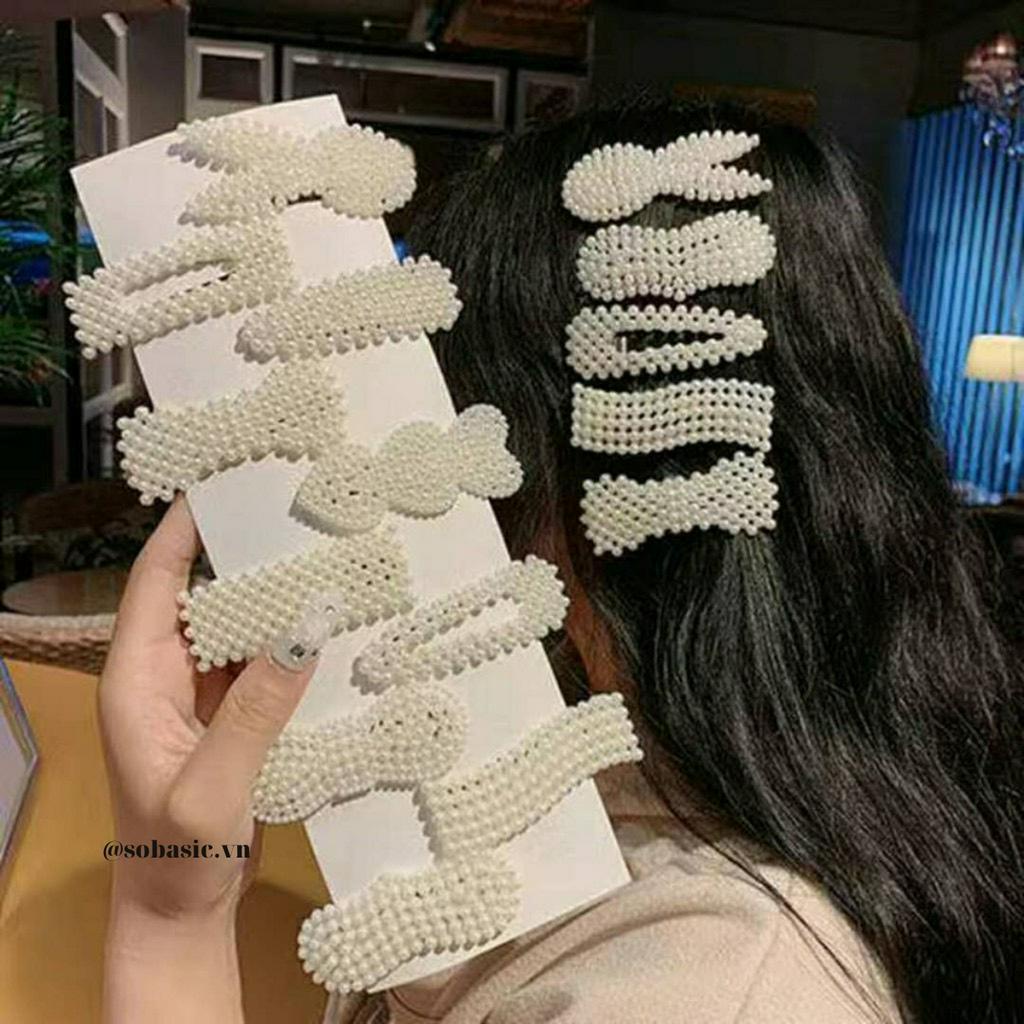 Kẹp tóc ngọc trai Sobasic gọng chắc chắn phong cách Hàn Quốc