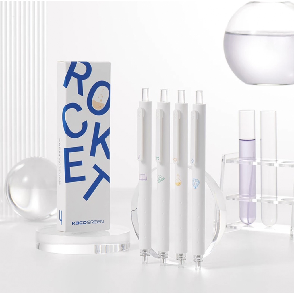 Bộ 4 Bút Kaco ROCKET Study Mực Đen Phiên Bản Đặc Biệt - Hàng Chính Hãng