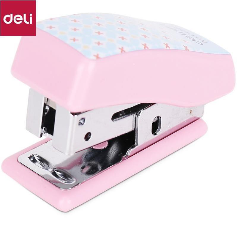 Dập ghim mini 24/6 kèm đạn ghim Deli - Màu Hồng/ Xanh Dương/ Trang - 456 [Deli]