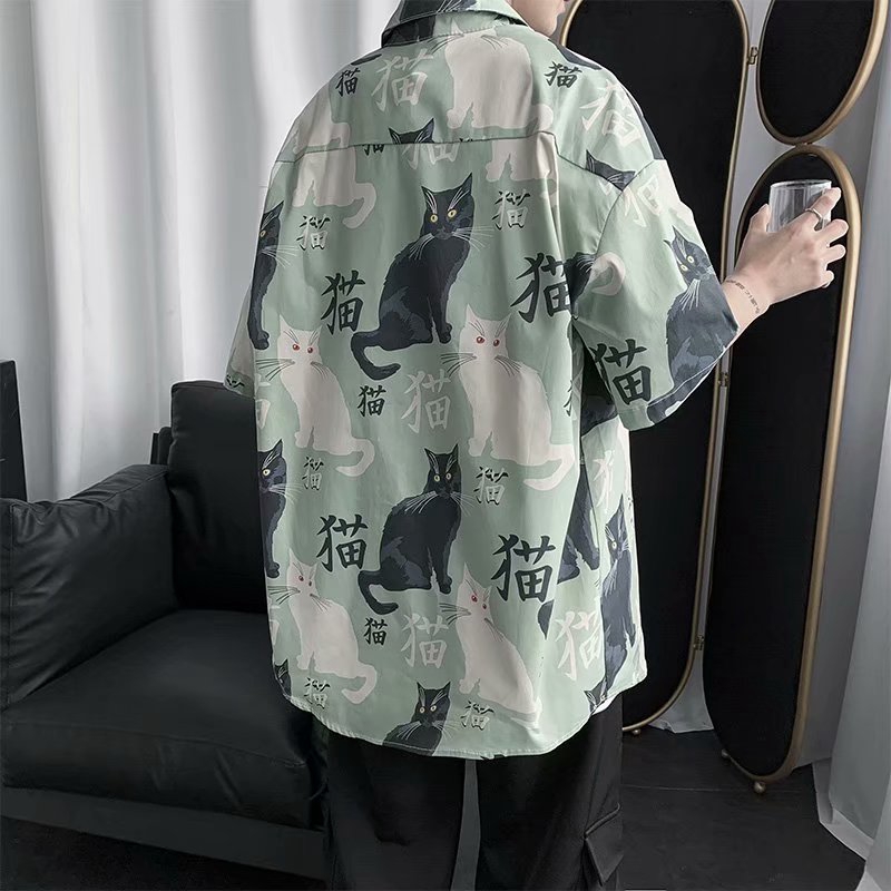Real shot spot summer urban trend all-match loose casual fashion personality printing design casual short-sleeved shirt