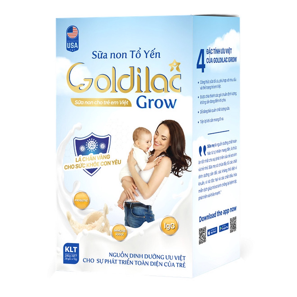 Sữa non tổ yến GOLDILAC GROW hộp 12 gói (14g/1 gói)