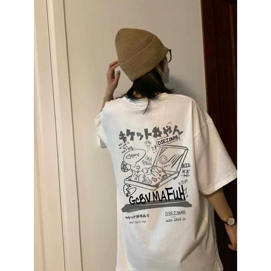 Áo thun trắng Xiaozhainv vải cotton dáng rộng tay ngắn cổ tròn mùa hè cho nữ