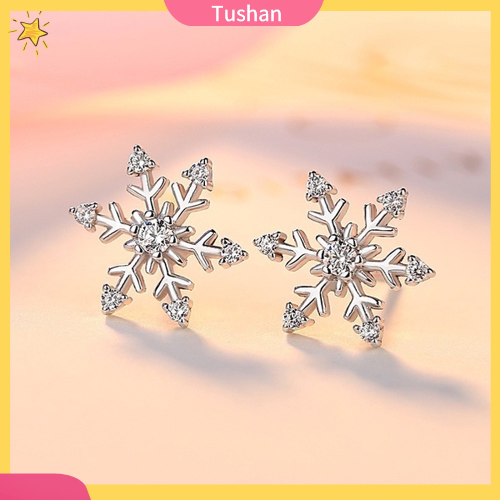 TUSH_Elegant Women Rhinestone Inlaid Snowflake Ear Stud Earrings Jewelry Xmas Gift