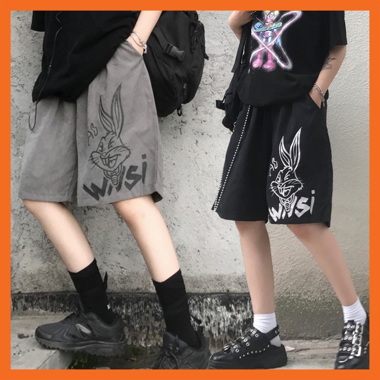 Quần đùi nam nữ ống rộng, quần short nam nữ ống rộng unisex mặc nhà đi chơi thời trang cá tính - THỎ - UNQN06