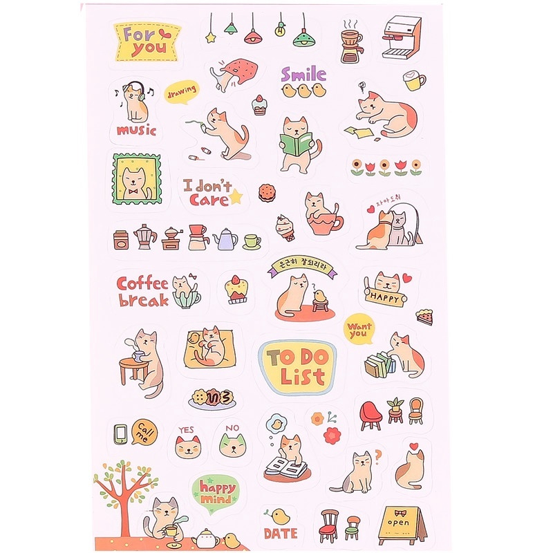 Set 6 Sticker Hình Mèo Dễ Thương Dùng Để Trang Trí Lưu Bút