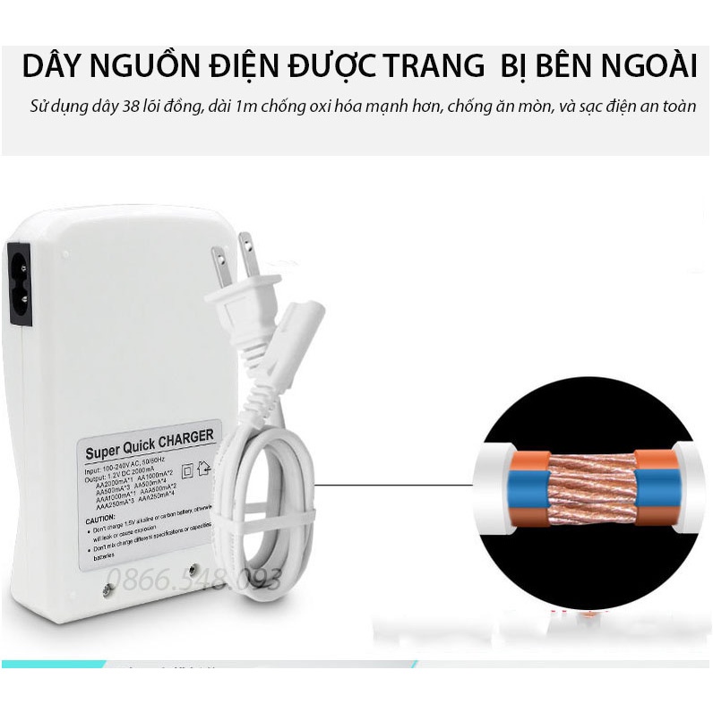 [Có bảo hành] Bộ sạc pin tiểu đa năng tự ngắt bốn khe PALO C907 Tặng 4 pin AA3000