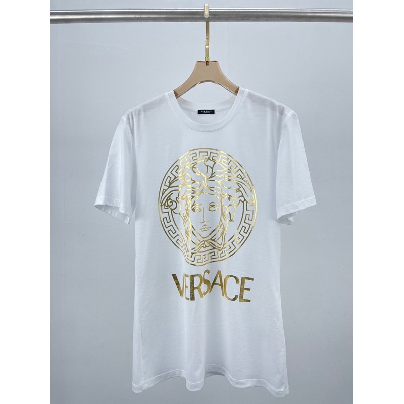 Áo phông ngắn tay cổ tròn cho nữ in logo thương hiệu Versace cao cấp