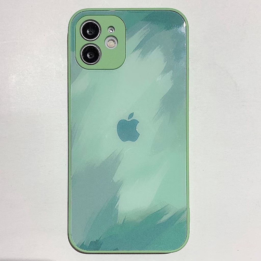 Ốp Điện Thoại Mặt Kính Màu Hồng Và Xanh Lá Cho Iphone 12 Mini 12 Pro 12 Promax 11 Pro Max X Xr 7 8 Plus Xs Max | WebRaoVat - webraovat.net.vn