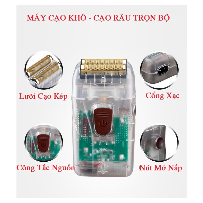 Combo Tông Đơ Cắt Tóc Resuxi Suttik và Máy Cạo Khô Vỏ Trong Suốt JM-100AT Hair Clipper With Shaver Trimmer