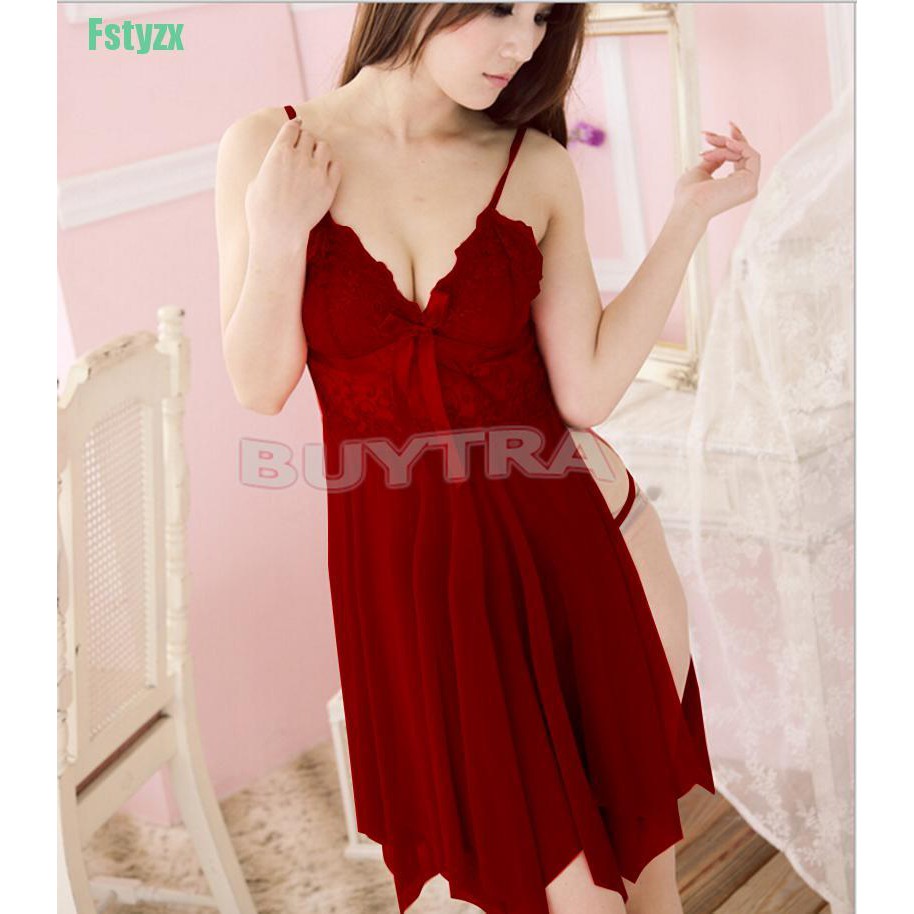 fstyzx Sexy babydoll lingerie claret-red Luxury embroidery dress sleepwear pajamas robe | BigBuy360 - bigbuy360.vn