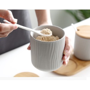 Bộ 3 hũ đựng gia vị bằng gốm sứ màu siêu tối giản tặng kèm khay