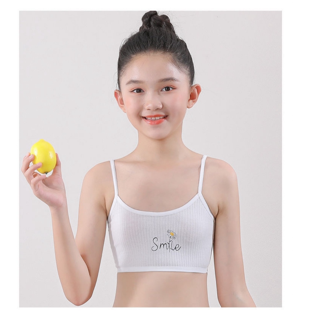 Áo lót bé gái 2 dây không đệm hoạ tiết dễ thương áo lá freesize cho nữ sinh từ 19 đến 30kg