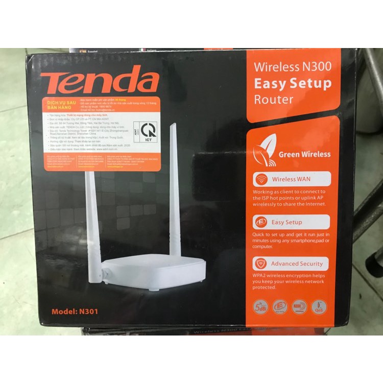 Bộ Phát 2 Râu WiFi Tenda N301- Chính hãng 300Mbps 2 râu- Bảo hành 3 năm