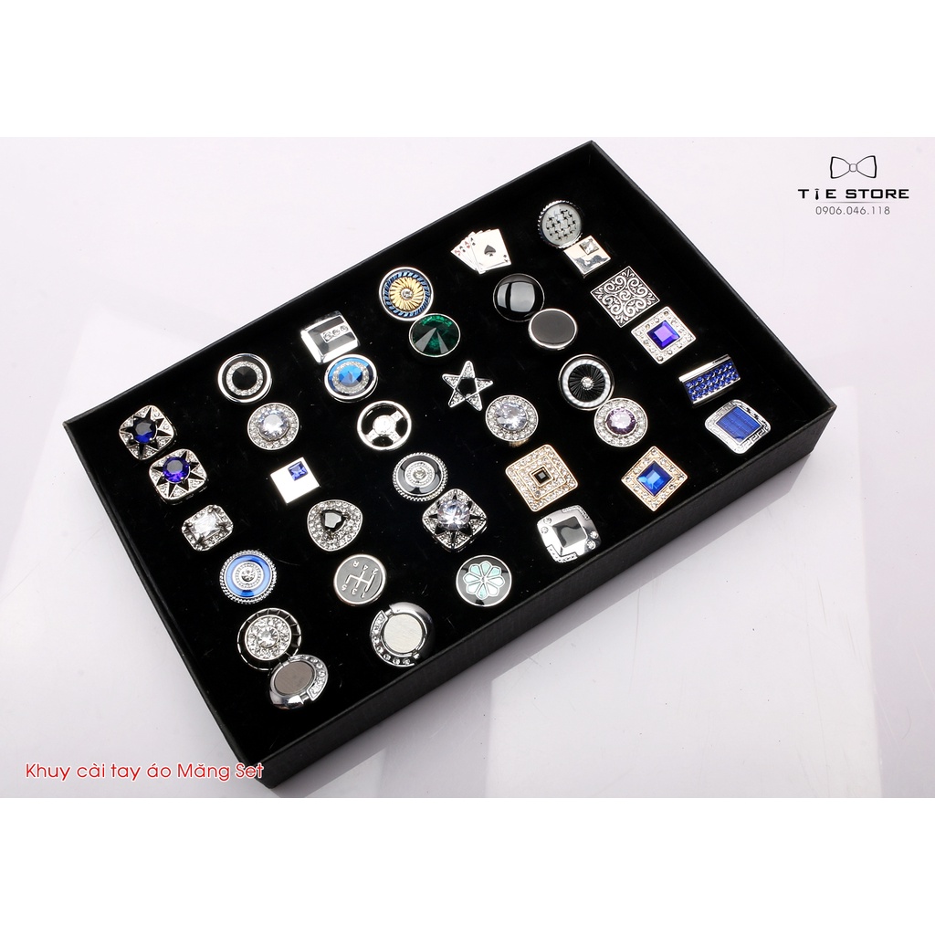 KHUY MĂNG SÉT CAO CẤP - Cufflinks đính đá đen