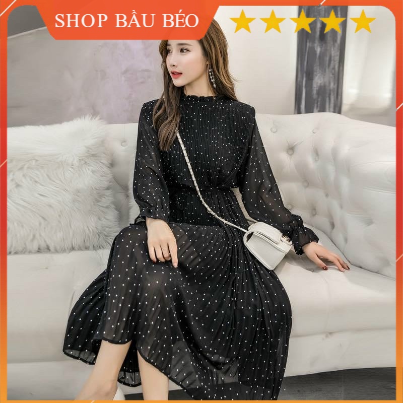 Đầm bầu thu đông suông dáng dài xếp li váy bầu công sở VM Mom [ĐỒ BẦU GẠO STORE]