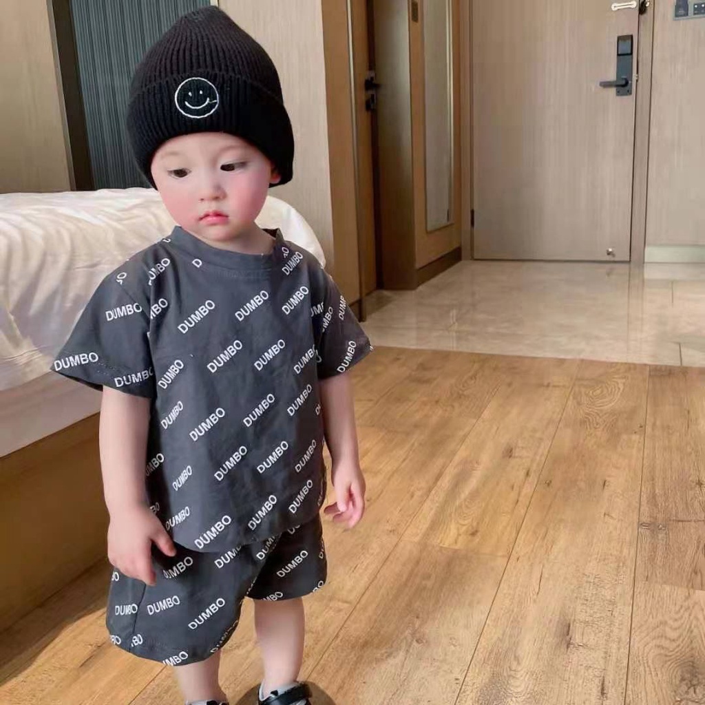 Set áo thun + quần short in chữ phong cách phương tây thời trang mùa hè dành cho bé trai 1-6 tuổi