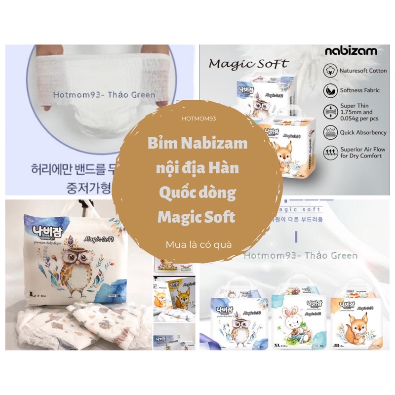 ( Mua là có QUÀ) Bỉm Nabizam Magic Soft nội địa Hàn Quốc mềm, mỏng cao cấp  NB50/S44/M40/L36/XL32/XXL22