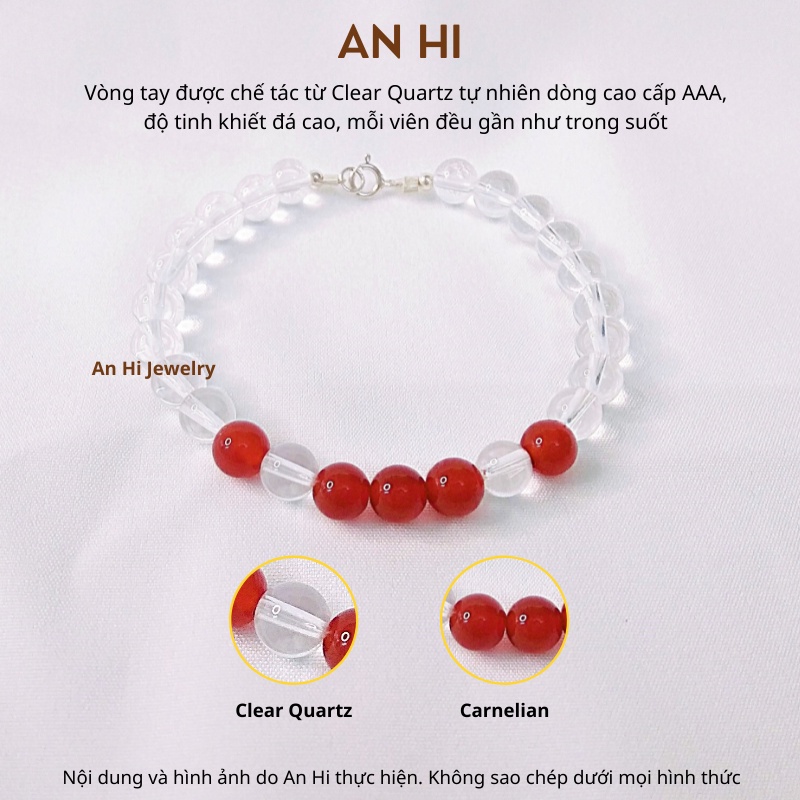 Vòng Tay Đá Phong Thủy Carnelian, Clear Quartz, Vòng Tay Bạc Nam, Nữ, Quà Tặng Gia Đình, Sinh Nhật - AN HI