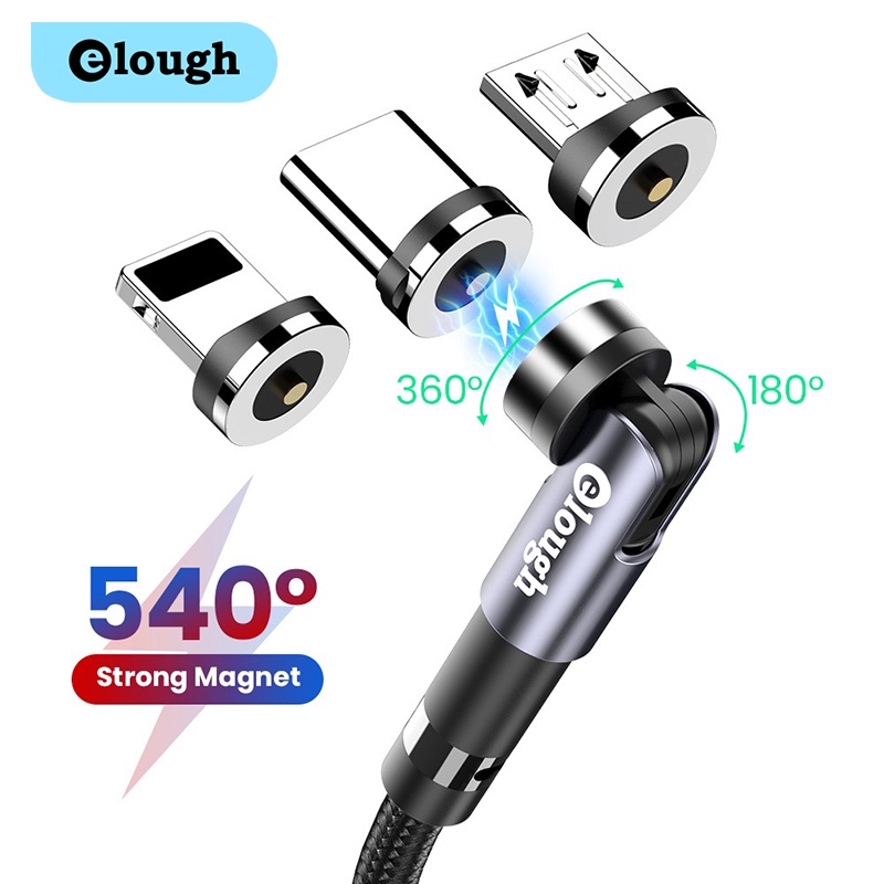 Cáp Sạc Nhanh Usb Elough 2.4a Cổng Type C / Ios / Micro Tròn Từ Tính Xoay Góc 540 Độ Có Đèn Led