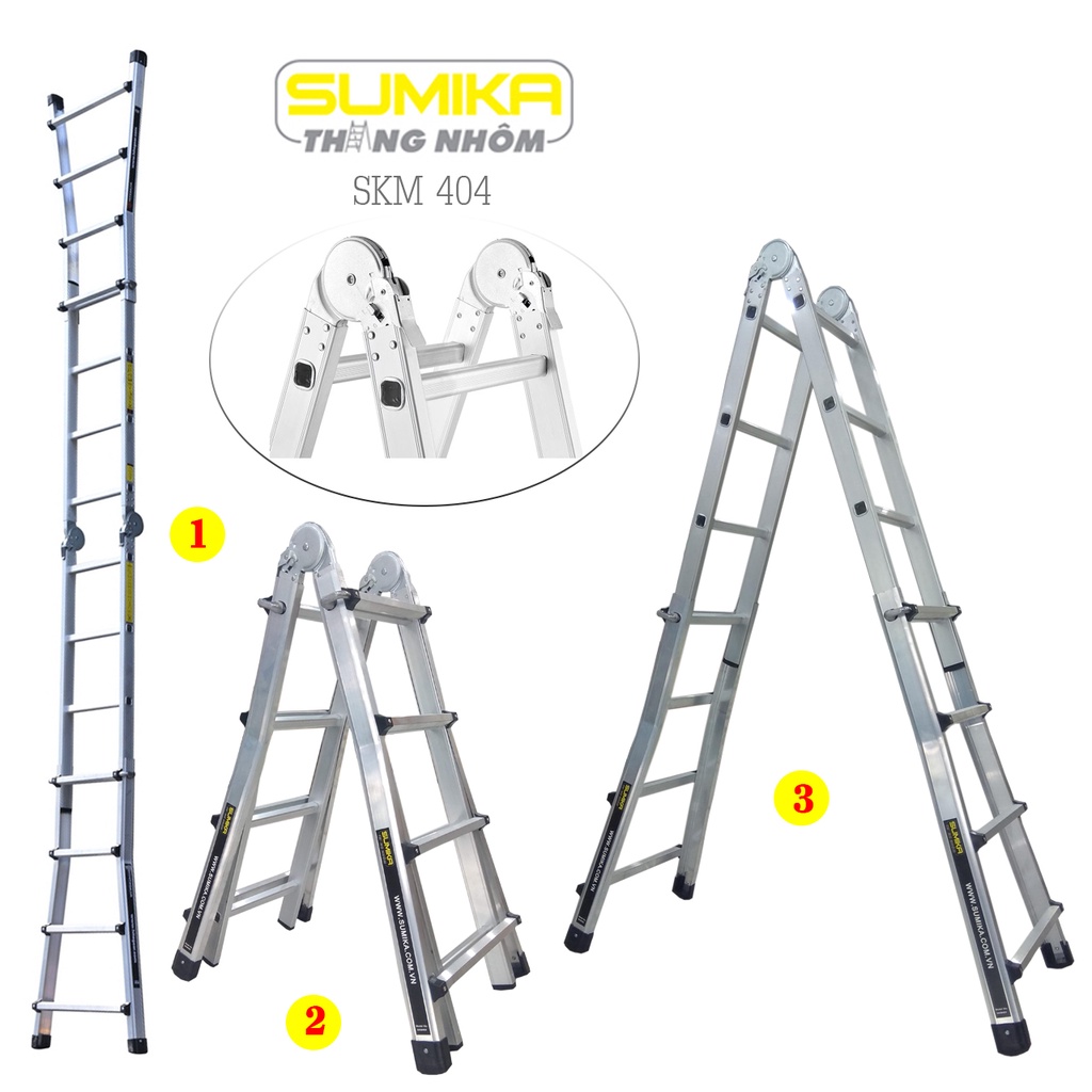Thang Chữ A, Thang nhôm gấp trượt đa năng SUMIKA SKM404 Duỗi 4m  Tải Trọng 300KG - BH 2 Năm - Luôn Có Phụ Kiện Thay Thế