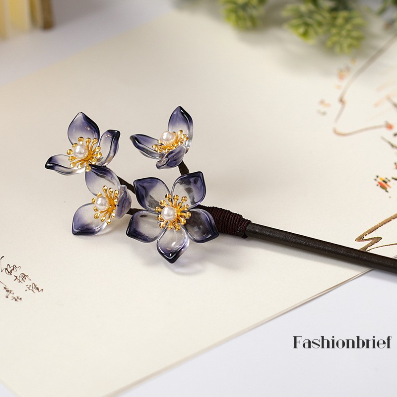 HANDMADE Trâm Cài Tóc Hình Hoa Đính Ngọc Trai Phong Cách Trung Hoa Cổ Điển