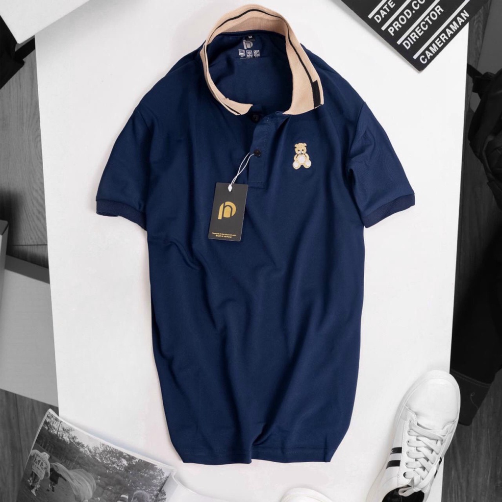 Áo polo nam tay ngắn thêu hình con gấu,áo thun nam cổ bẻ chất liệu vải cá sấu Cotton mềm mịn