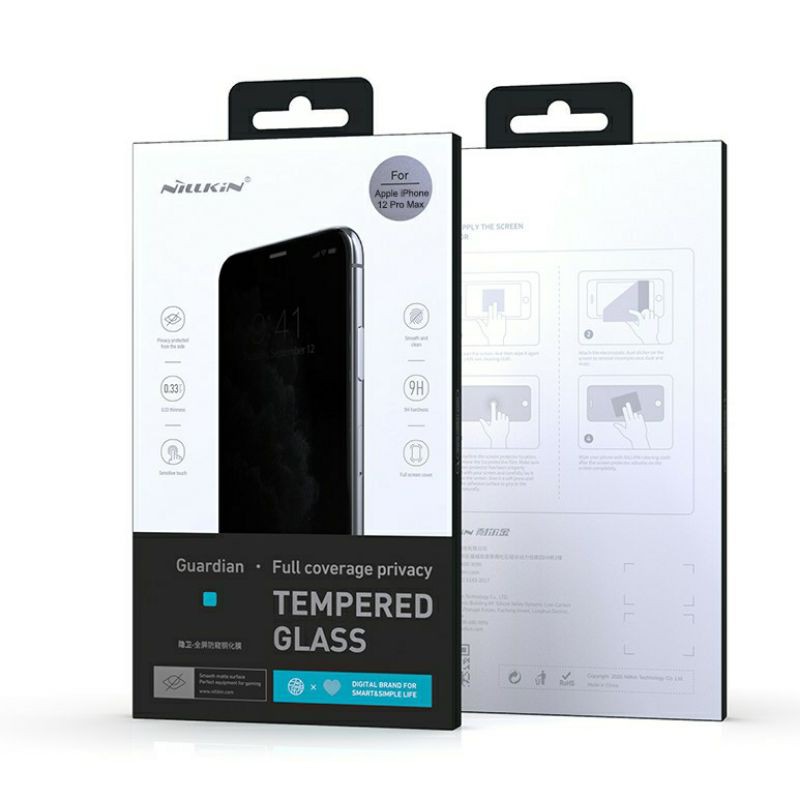 IPhone 12, 12 Pro, 12 Pro Max_Kính cường lực Nillkin Guardian chống nhìn trộm, Full màn hình Chính Hãng