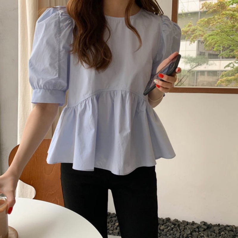 Áo Kiểu Tay Phồng Cổ Tròn Form Rộng Phong Cách Hàn Quốc