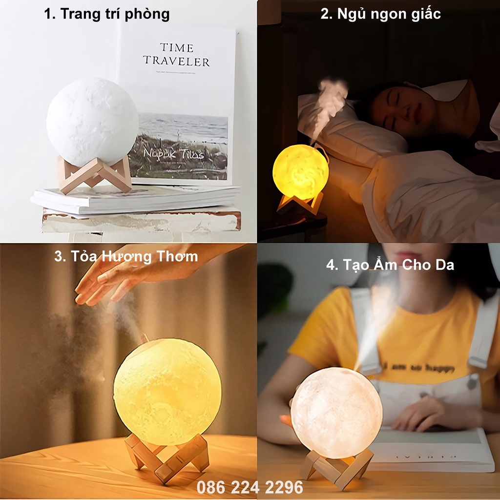 Máy Xông Tinh Dầu Mặt Trăng Thay Đèn Ngủ để bàn Phun Sương Tỏa Hương Thơm Khử Mùi Tạo Ẩm Chống Khô Da.