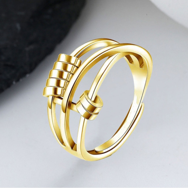 TAK Women Gold Fidget Anxiety Open Ring Adjustable Rotating Stress Relief for Female