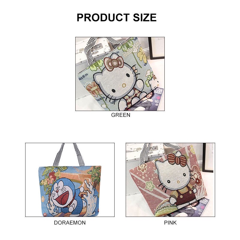 Menas Túi tote Đeo Vai Vải canvas Cỡ Lớn In Hoạt Hình Dễ Thương Cho Học Sinh