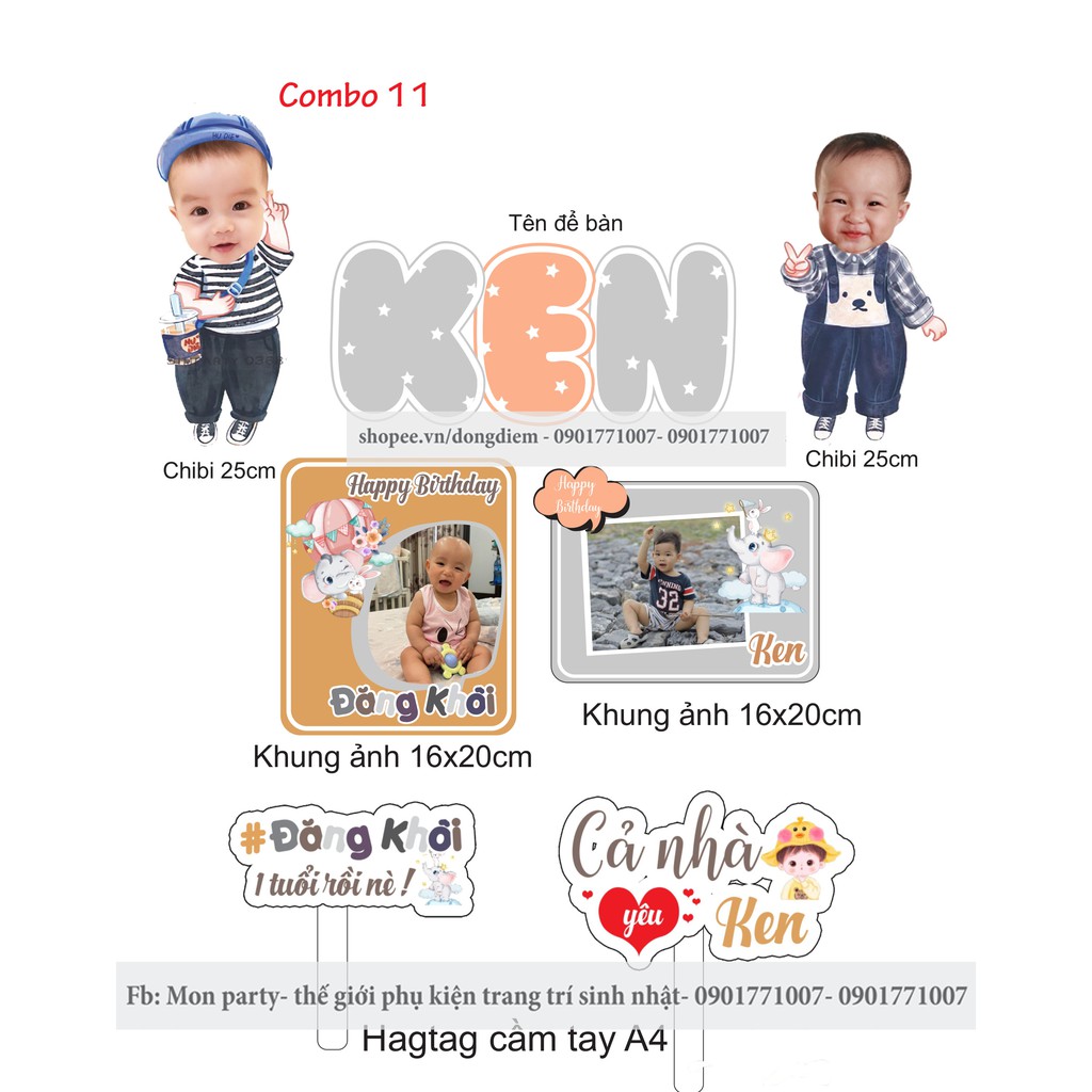 Combo hình chibi sinh nhật bảng tên welcome sinh nhật, hình chibi trang trí sinh nhật thiết kế riêng theo mỗi bé