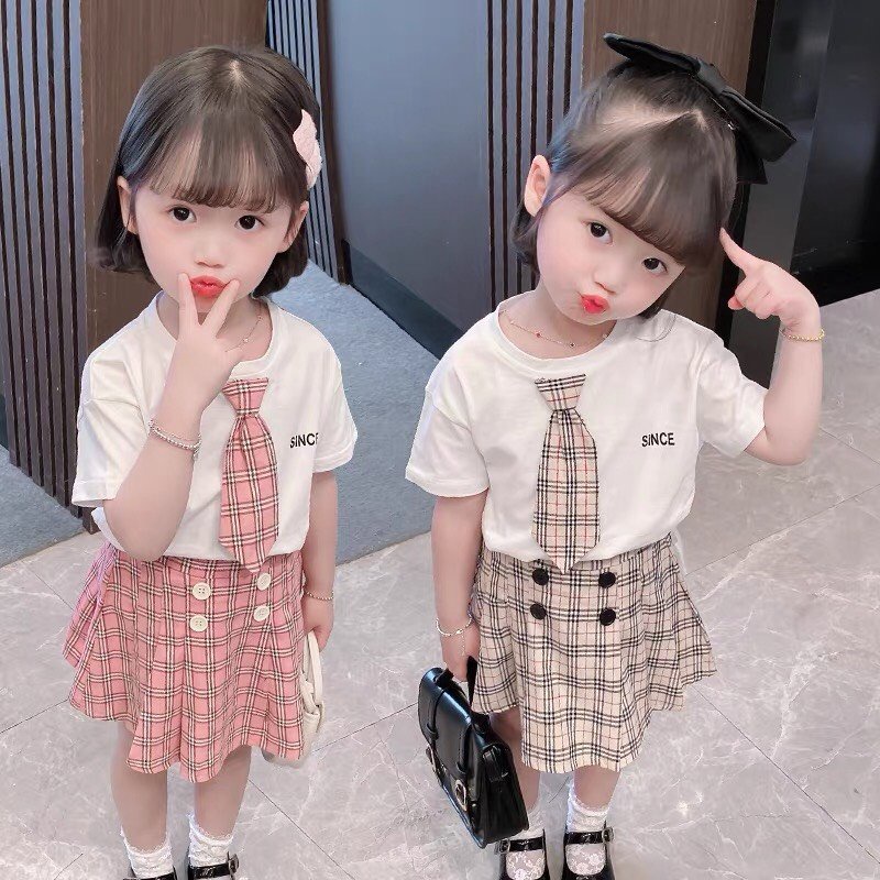 Đầm cho bé gái phong cách tiểu thư từ 8kg đến 20kg-Set váy kèm cà vạt cho bé gái diện đi học,đi chơi siêu xinh