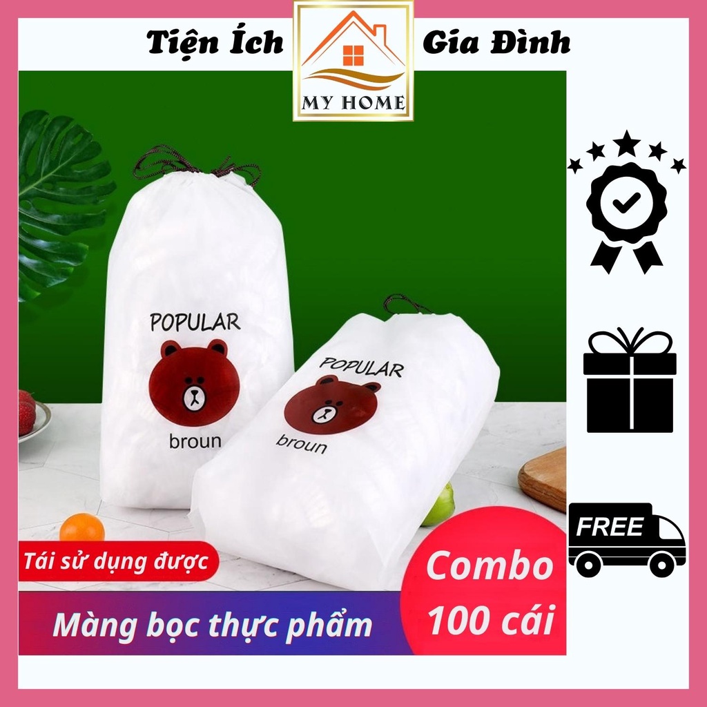 Combo 100 màng bọc thực phẩm co giãn, túi gấu bọc thực phẩm