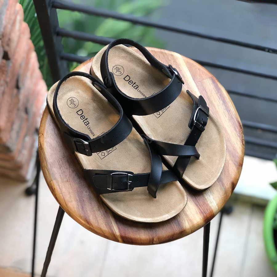 Sandal Nam Nữ Xỏ Ngón Đế Trấu Màu Đen Detaunisex Mã SATA22D Full Box