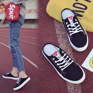 Giày hở gót 2 màu đen trắng