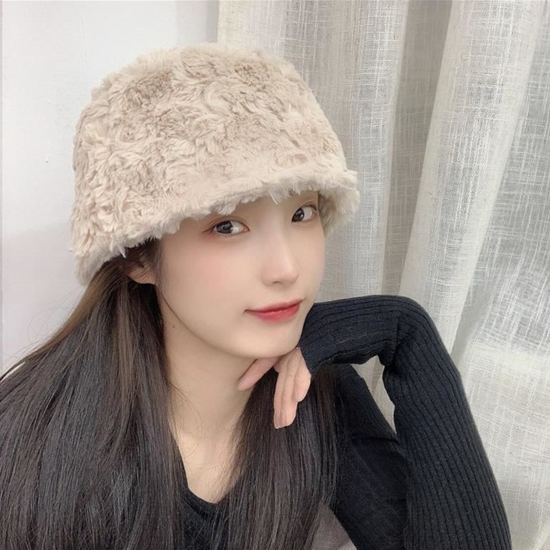 Mũ bucket lông giả dày dặn mềm mại giữ ấm kích cỡ 56-58cm