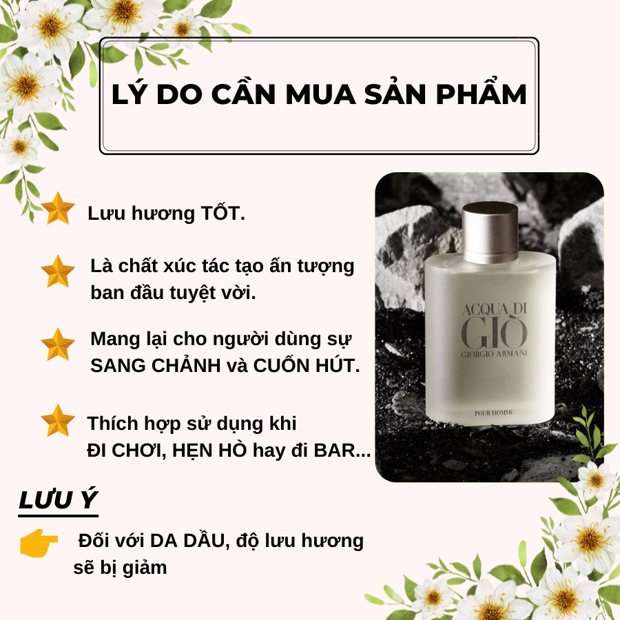 Nước Hoa Nam Aqua di Giò Trắng Pour Home EDP 100ml - Hương thơm nam tính mạnh mẽ