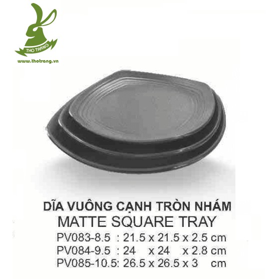 Dĩa Vuông Cạnh Tròn Nhà Hàng Hàn Quốc Nhựa Melamine Màu Đen Nhám 26.5*26.5*3 cm Srithai Superware PV085-10.5