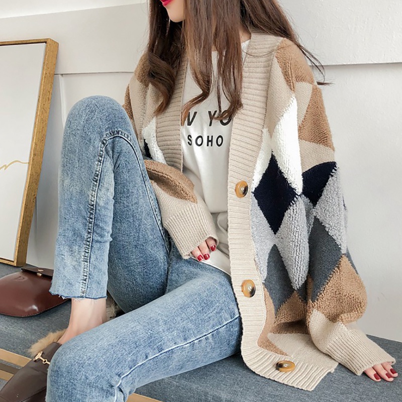 IELGY Áo khoác cardigan IELGY dệt kim dáng rộng phong cách Hàn Quốc cho nữ