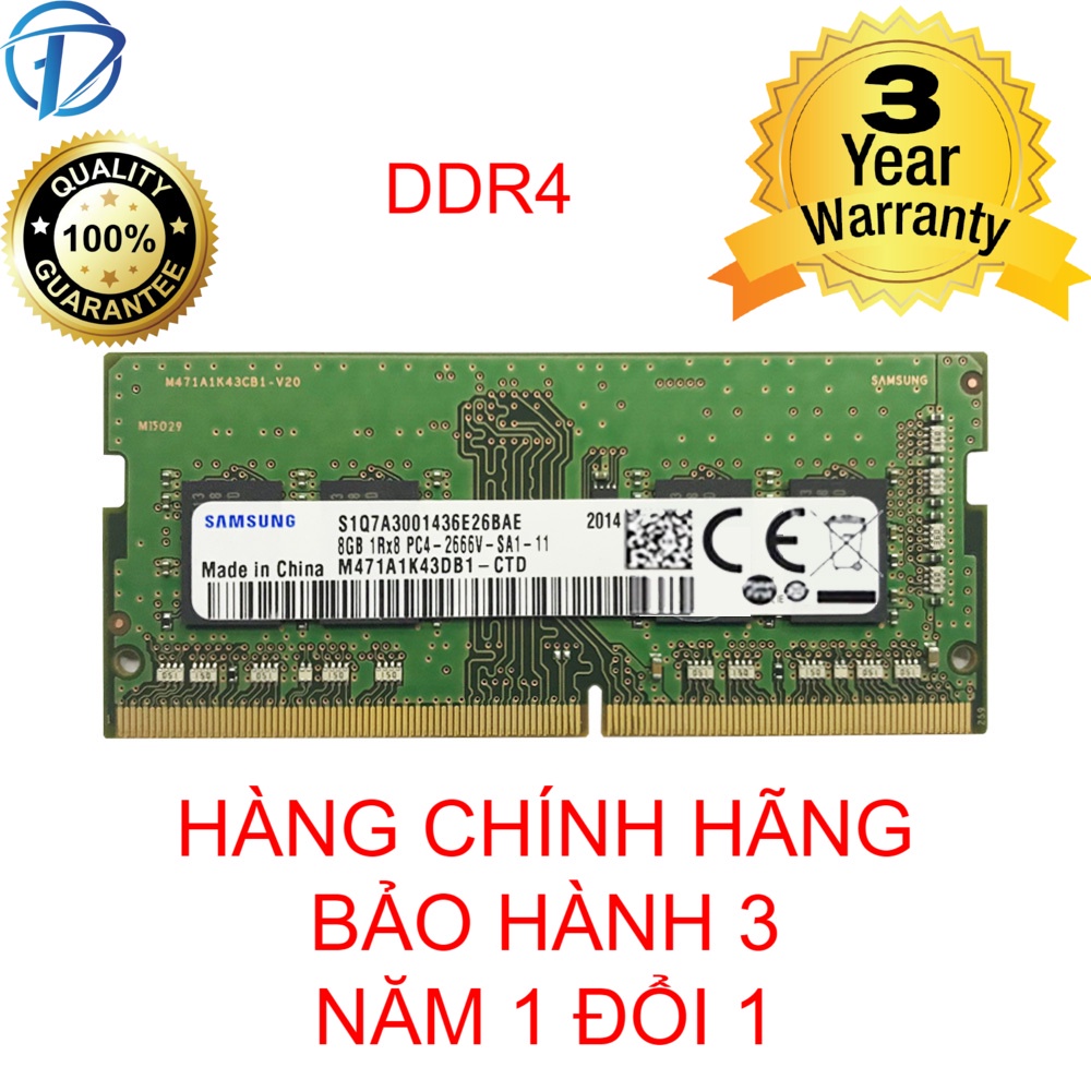 Ram laptop DDR4  8gb bus 2666, 2400, 2133 , bảo hành 3 năm 1 đổi 1