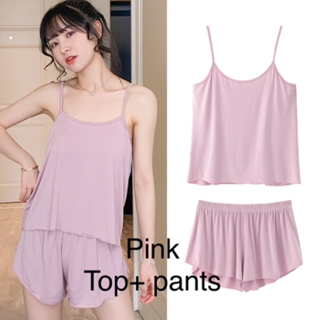 Bộ đồ ngủ thông thường hai mảnh mùa hè phiên bản Hàn Quốc mới bộ đồ ngủ màu trơn quần áo mặc ở nhà cho bé gái